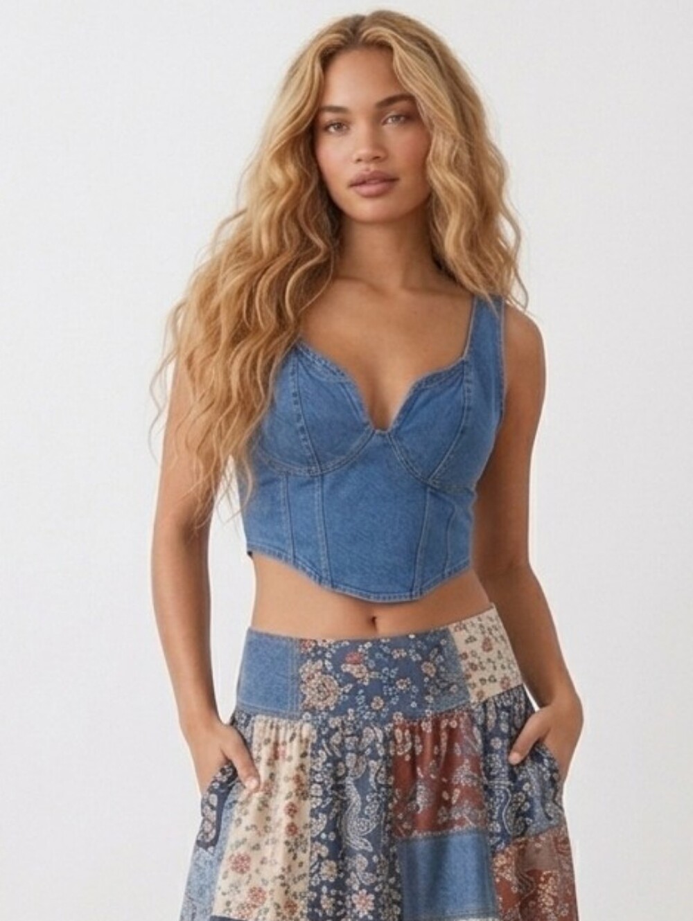 Lone Star Blue Denim CottonnCrop Top Size Medium